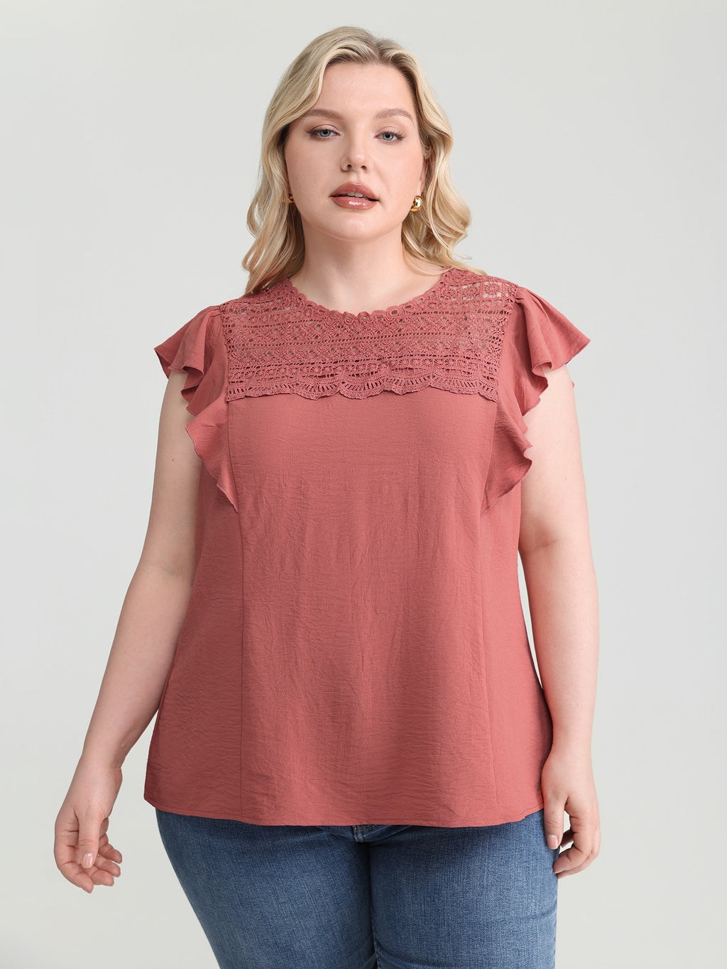 Ruffled Sleeve Pleated Front Lace Blouse