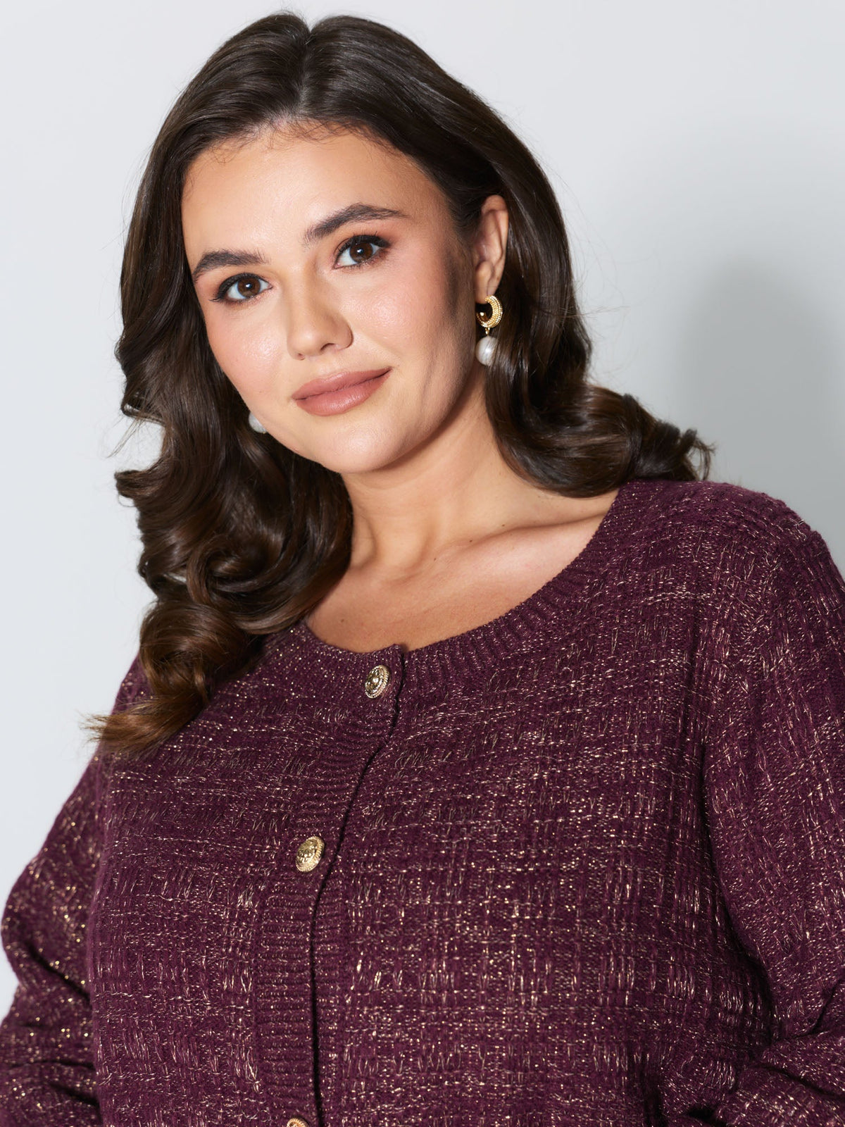 Textured Metallic Thread Button Knit Cardigan