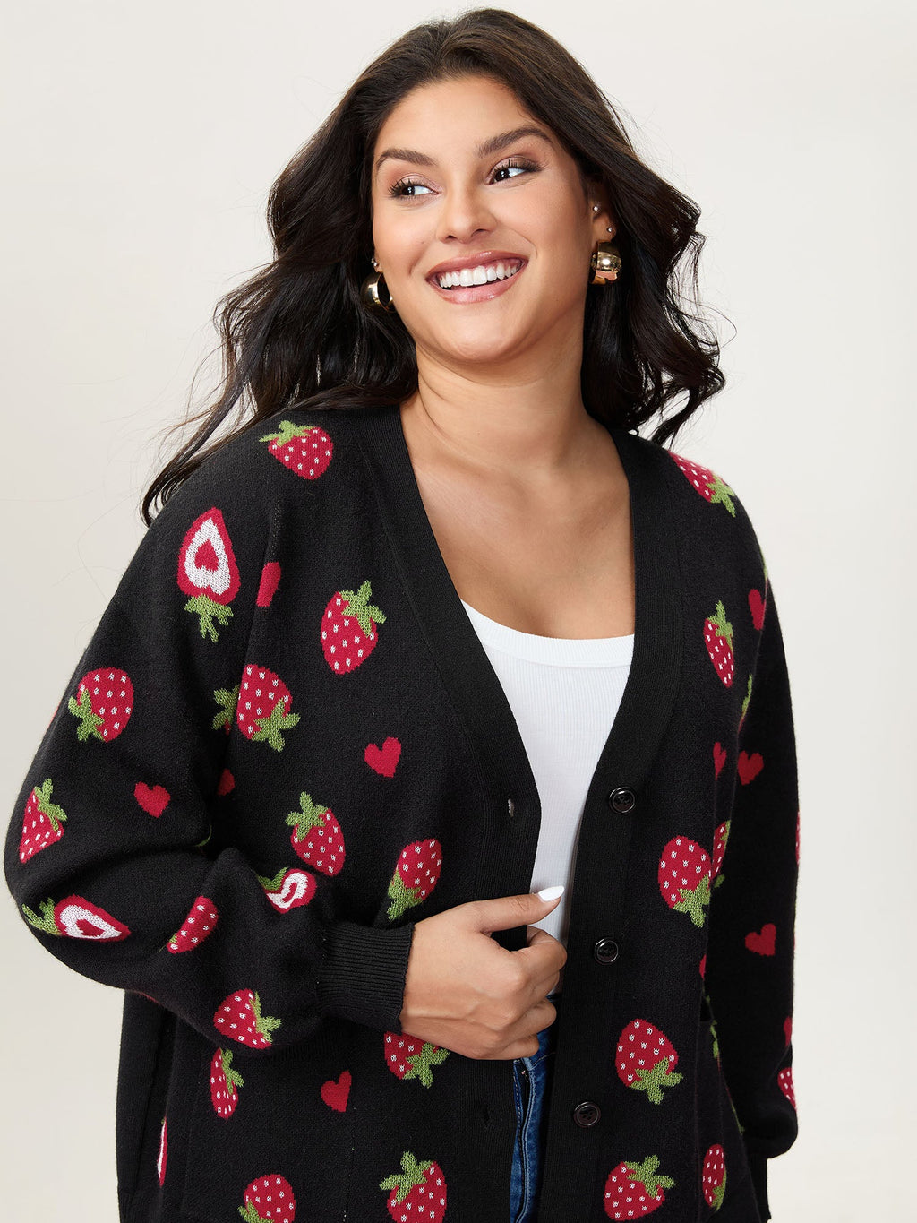 Strawberry Jacquard Pattern Knit Cardigan