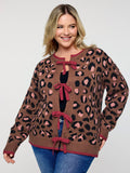 Leopard Pattern Color Contrast Bow Knit Cardigan