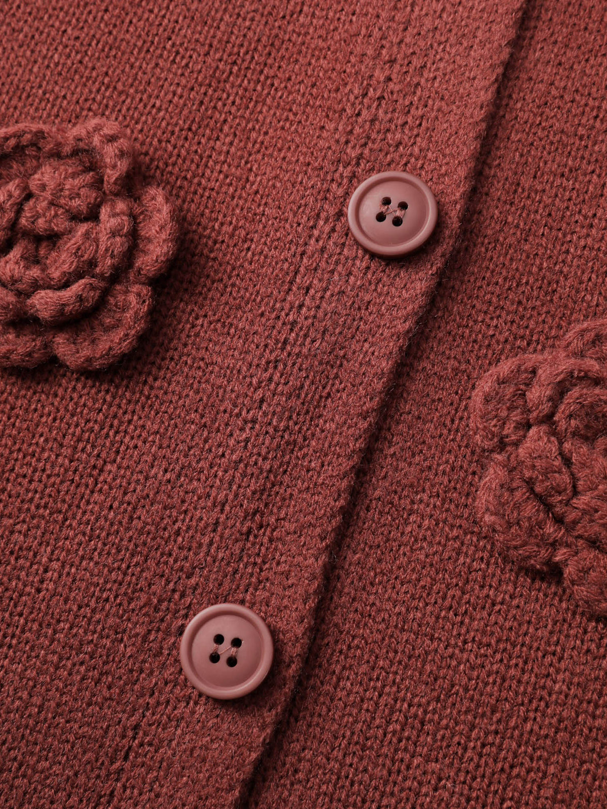 3D Floral Pattern Round Neck Knit Cardigan