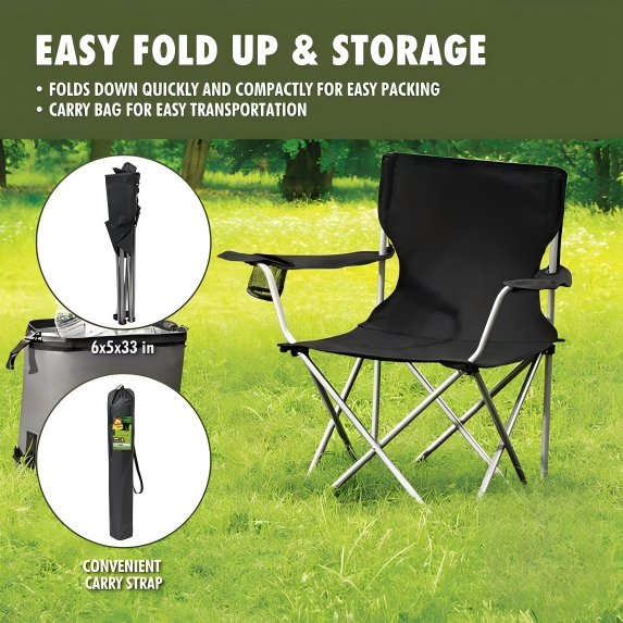 Quad Folding Camping Chair with Built-in Cup Holder, Heavy Duty Portable Outdoor Foldable Chair for Camping, Garden, Fishing & Picnic