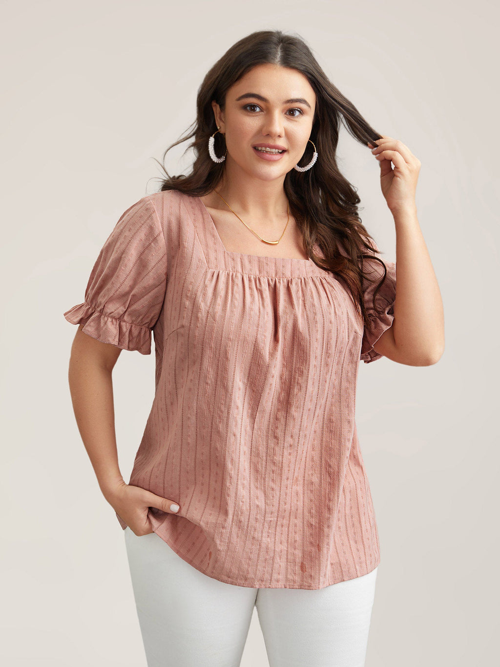 Cotton Square Neck Ruffled Sleeve Blouse