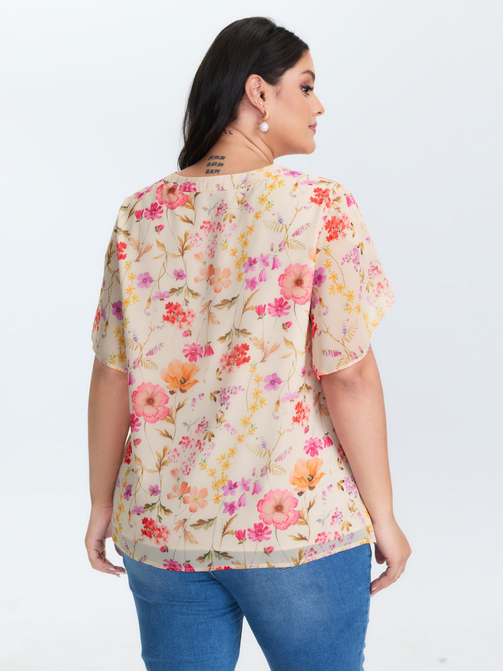 Sweet Floral Print Petal Sleeve Blouse