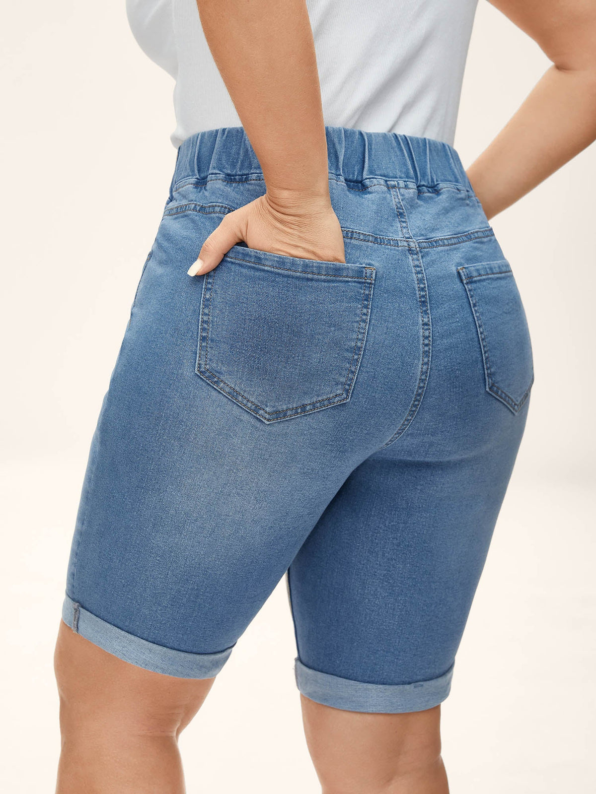Pull-On Stretchy Skinny-Fit Denim Shorts