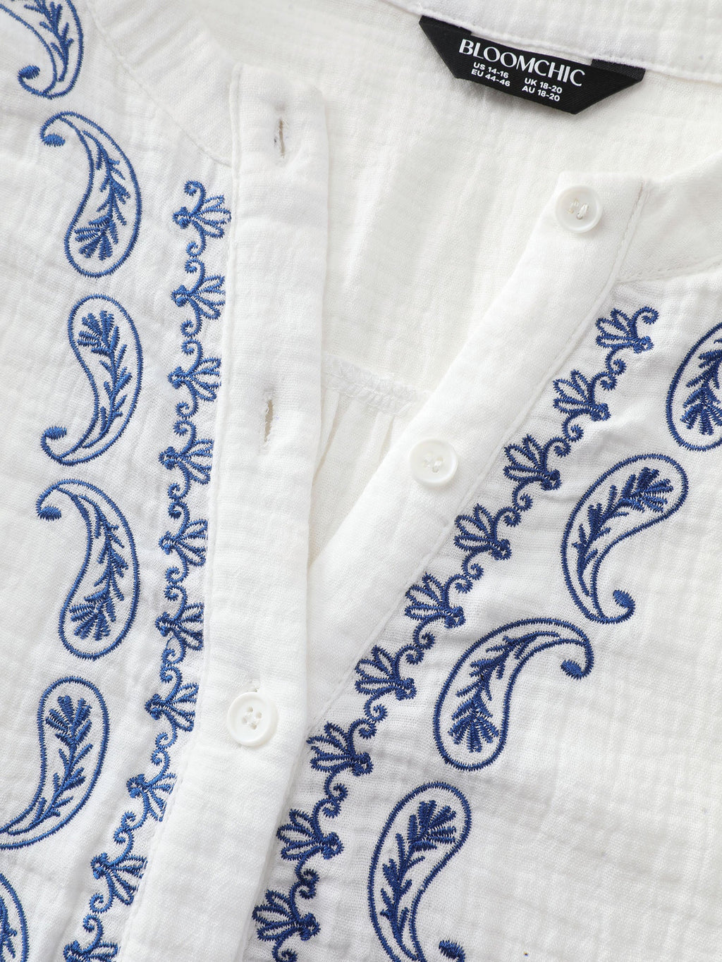 Cotton Textured Embroidered Notched Collar Blouse