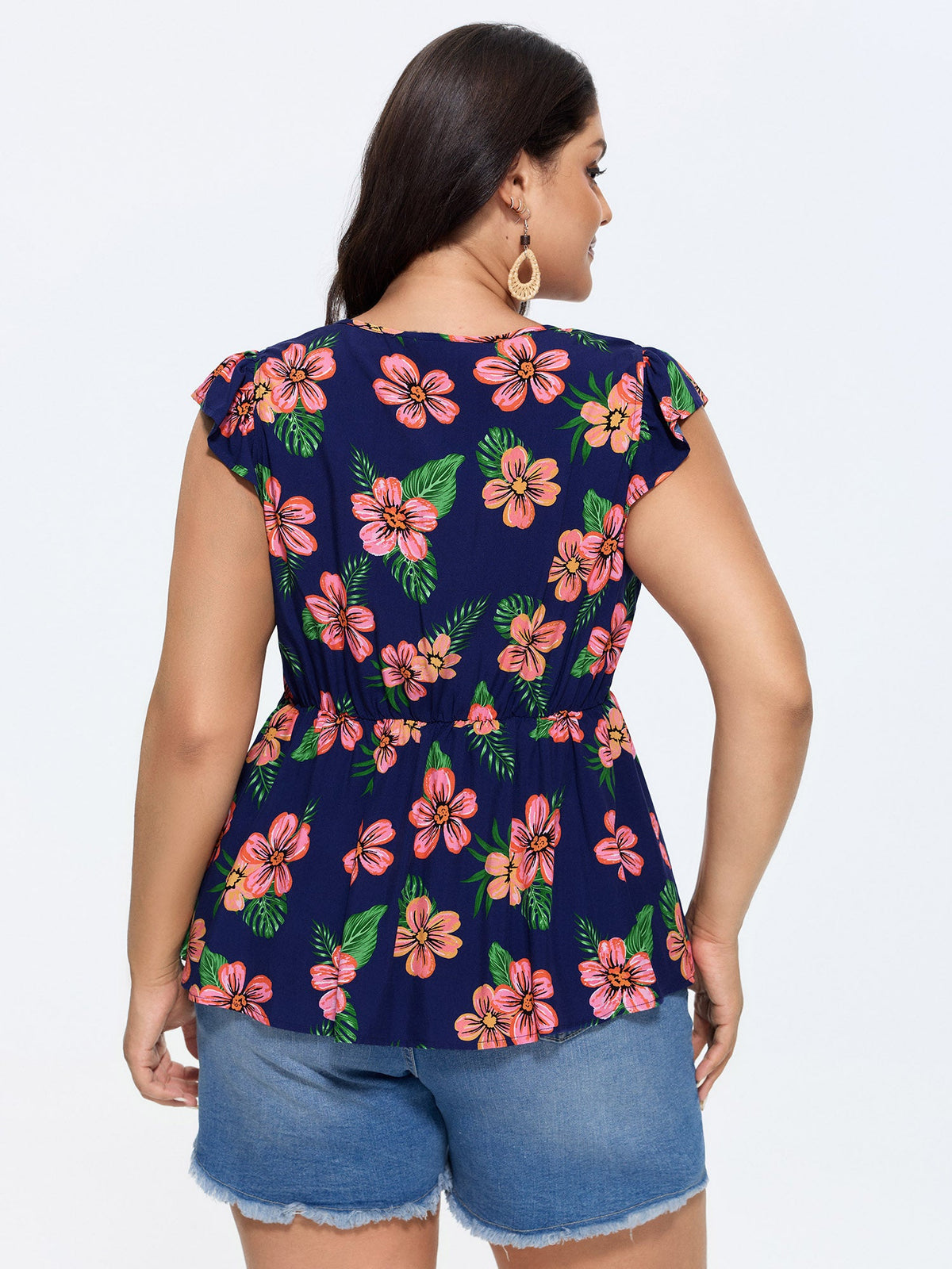 Colorful Floral Print Ruffled Sleeve Blouse