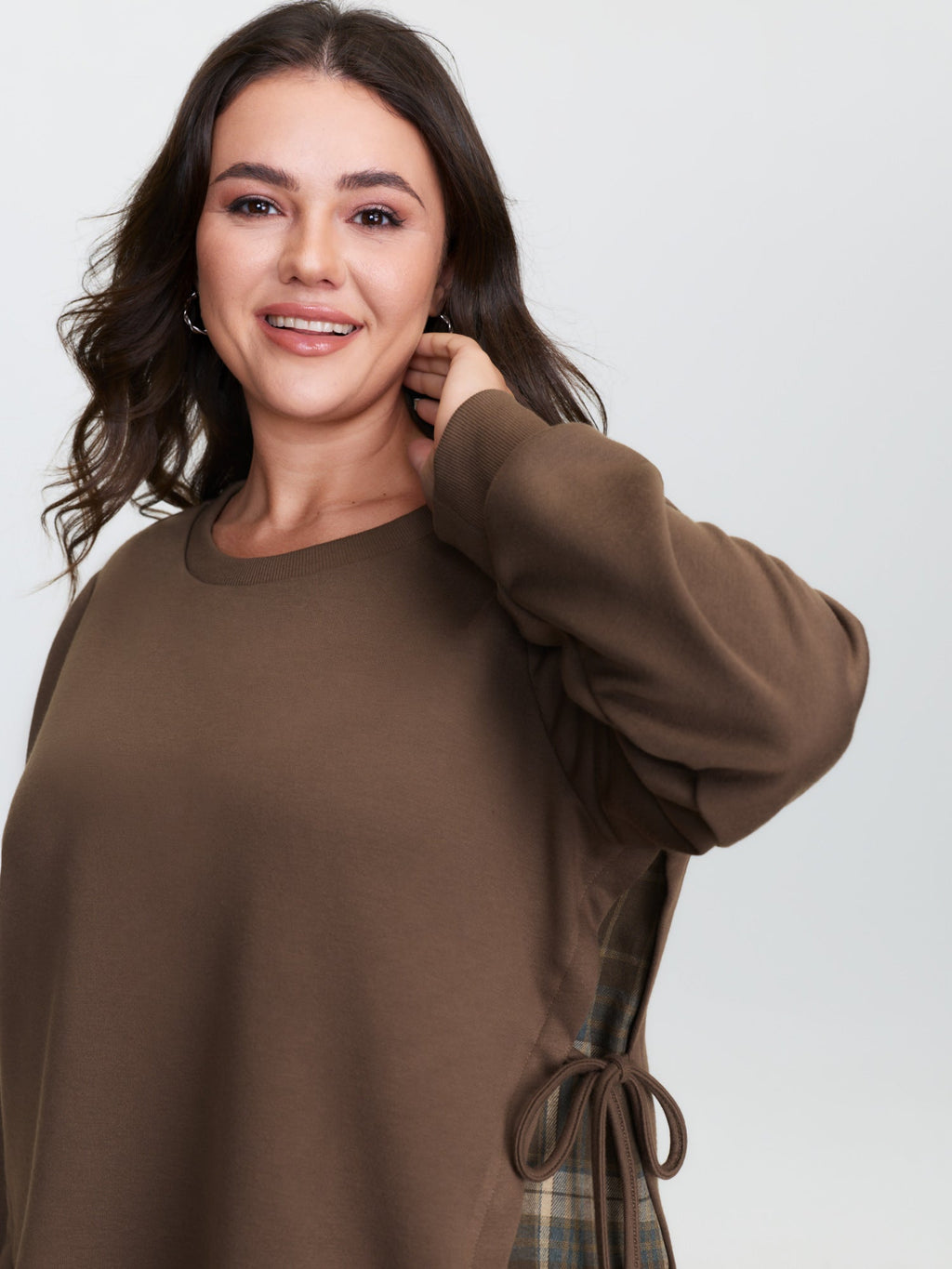 Plaid Pattern Layered Stretchy Sweatshirt