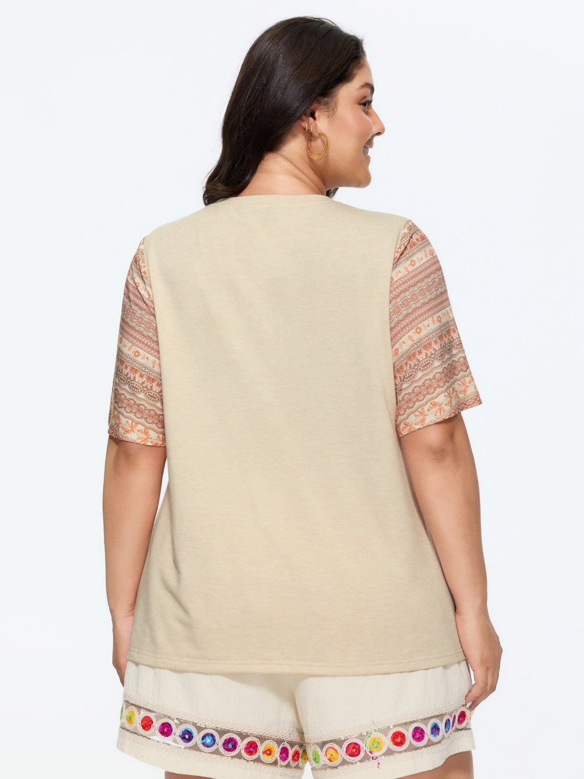 Colorful Boho Sleeve V-Neck Blouse