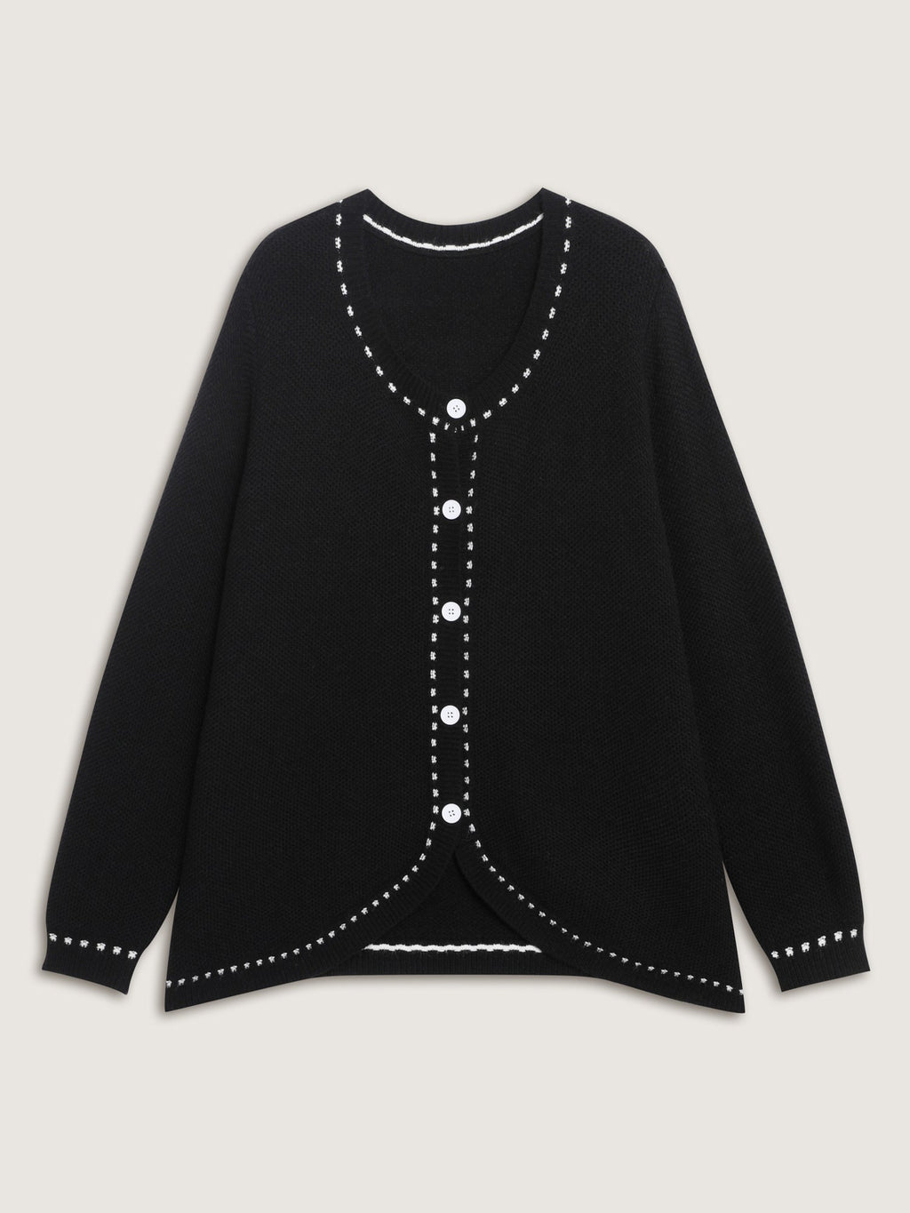 Arc Hem Textured Color Contrast Knit Cardigan