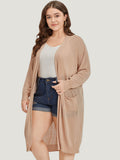 Solid Patched Pocket Open Front Breathable Maxi Cardigan