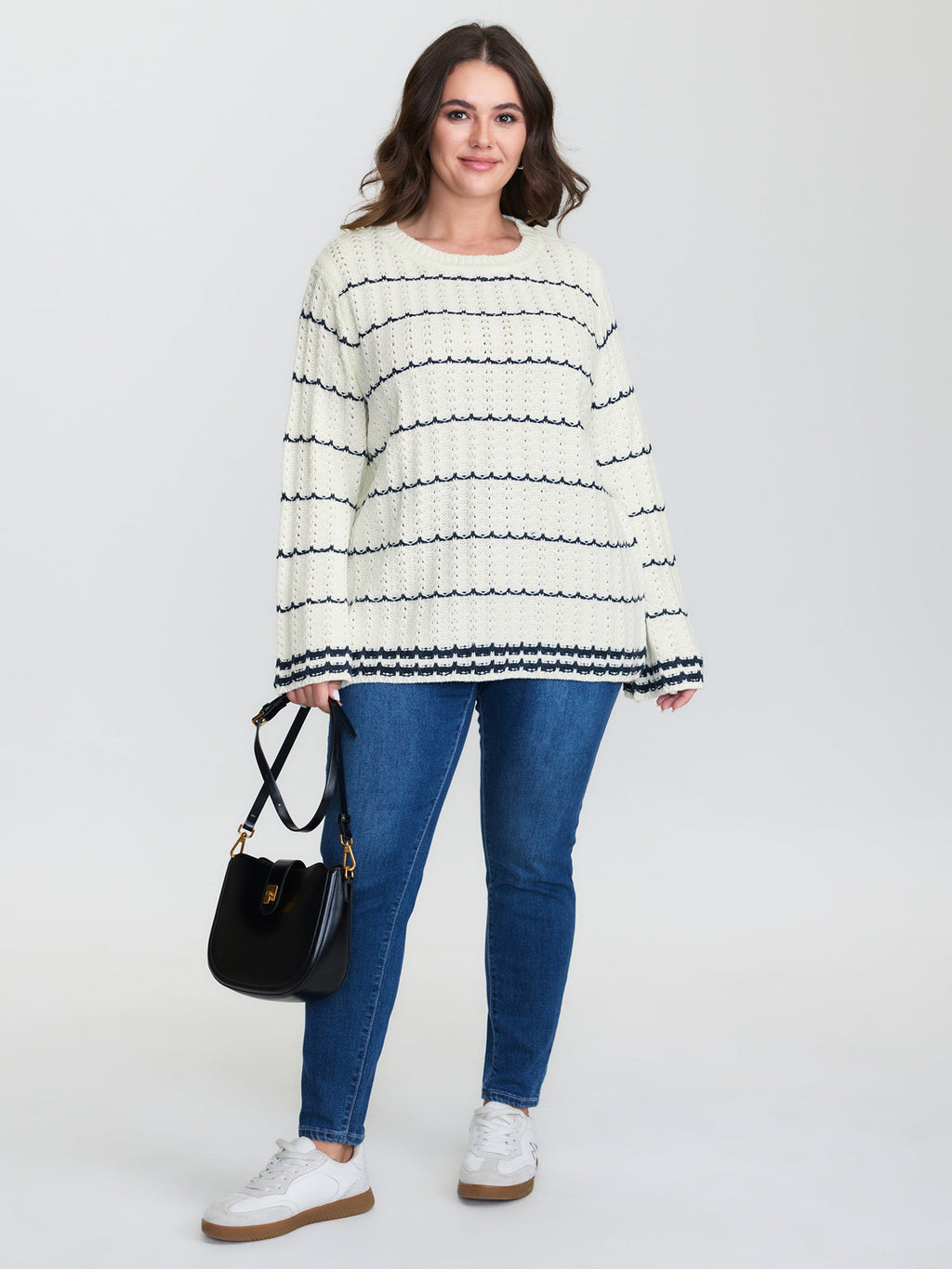 Textured Color Stripe Flared Sleeve Pullover