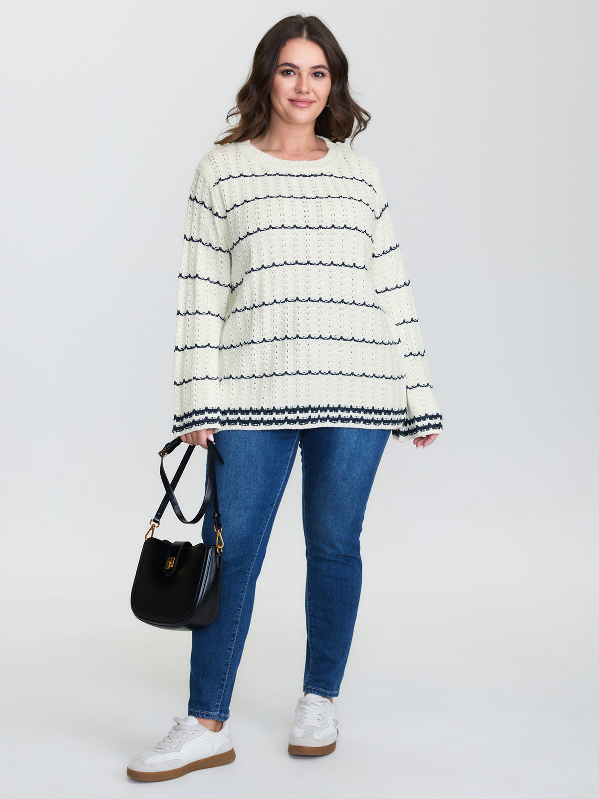 Textured Color Stripe Flared Sleeve Pullover