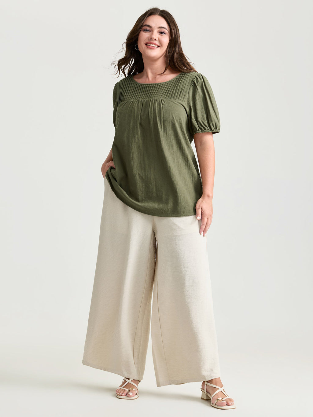 Pure Cotton Pleated Puffy Sleeve Blouse