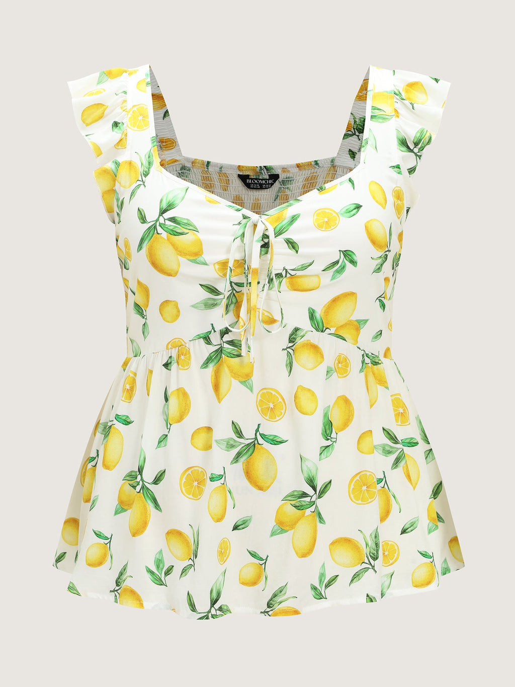 Hand Painted Lemon Print Ruched Blouse