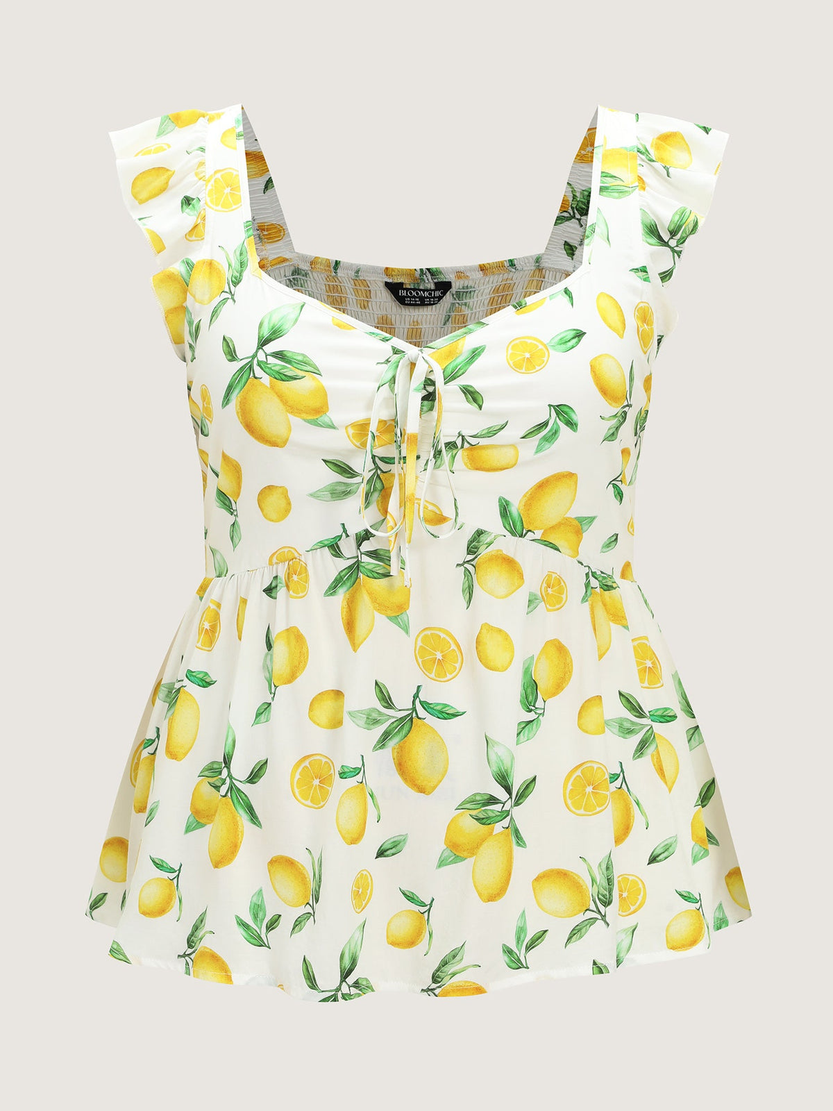 Hand Painted Lemon Print Ruched Blouse