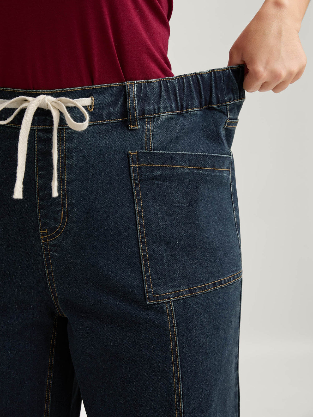 Drawstring Waist Elastic Waist Straight-Leg Jeans
