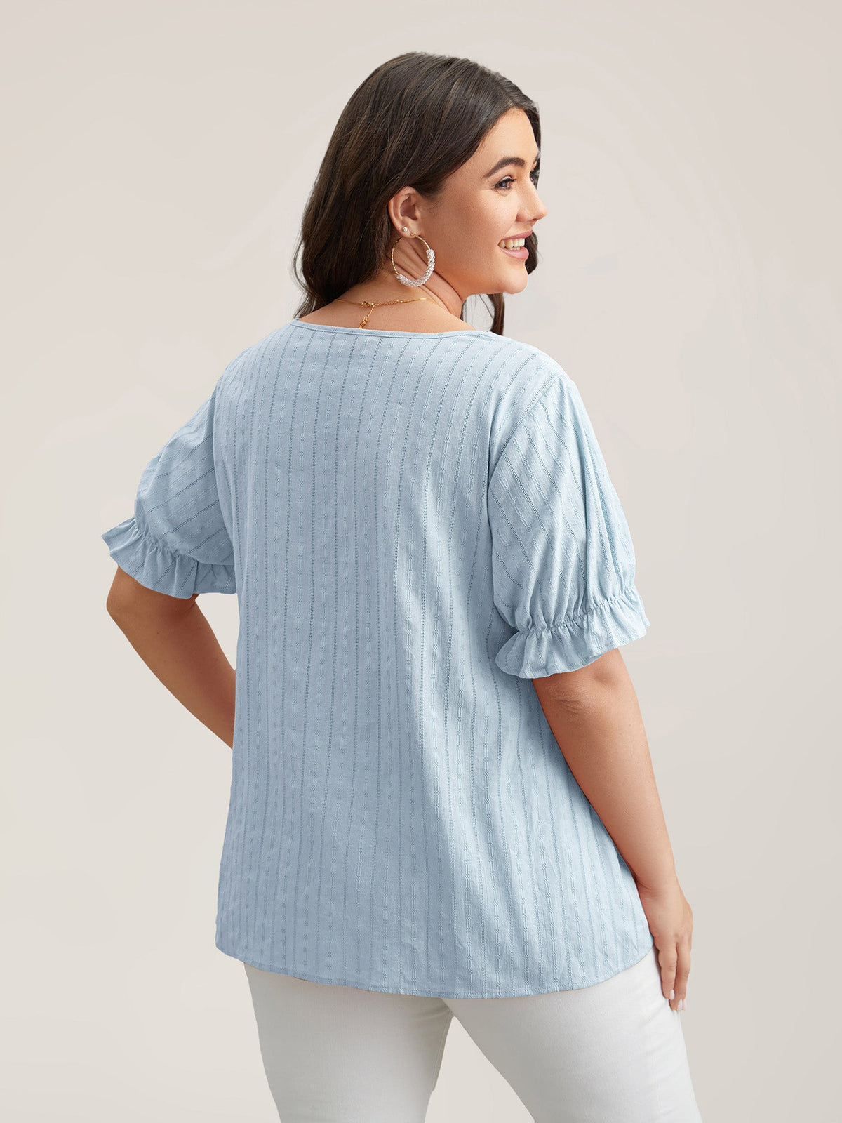 Cotton Square Neck Ruffled Sleeve Blouse