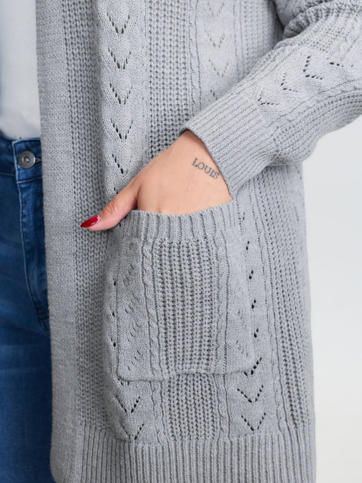 Textured Hooded Pockets Knit Cardigan