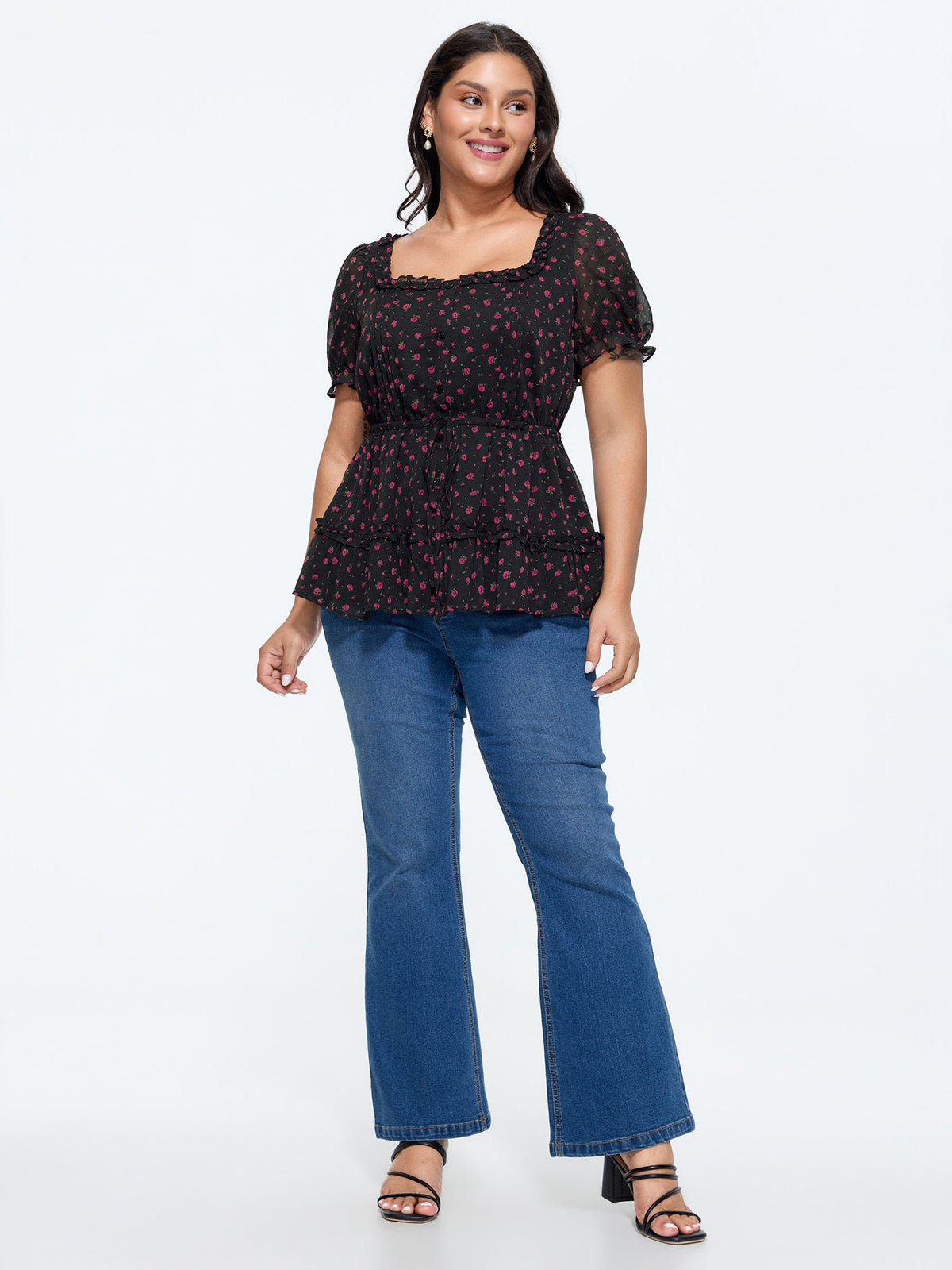 Floral Print Toothpick Pleat Blouse