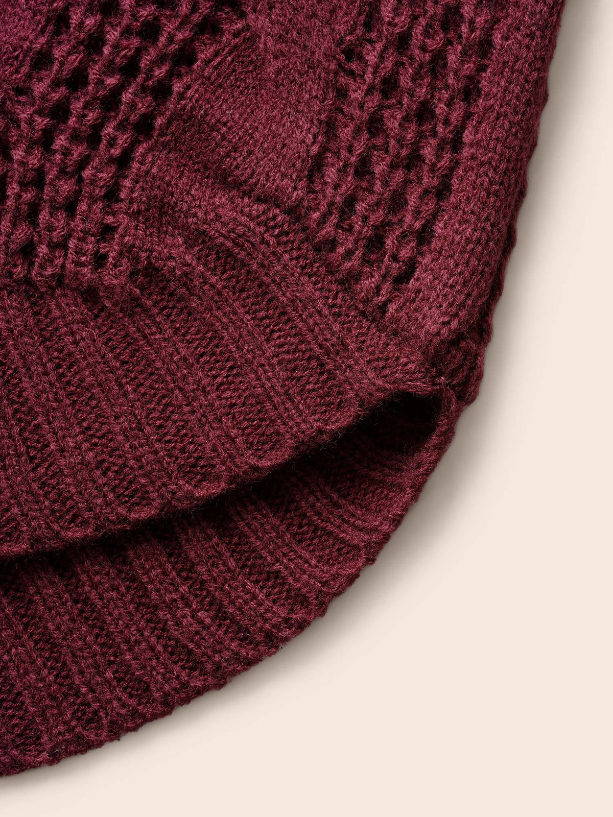 Turtleneck Cable Knit Curved Hem Pullover