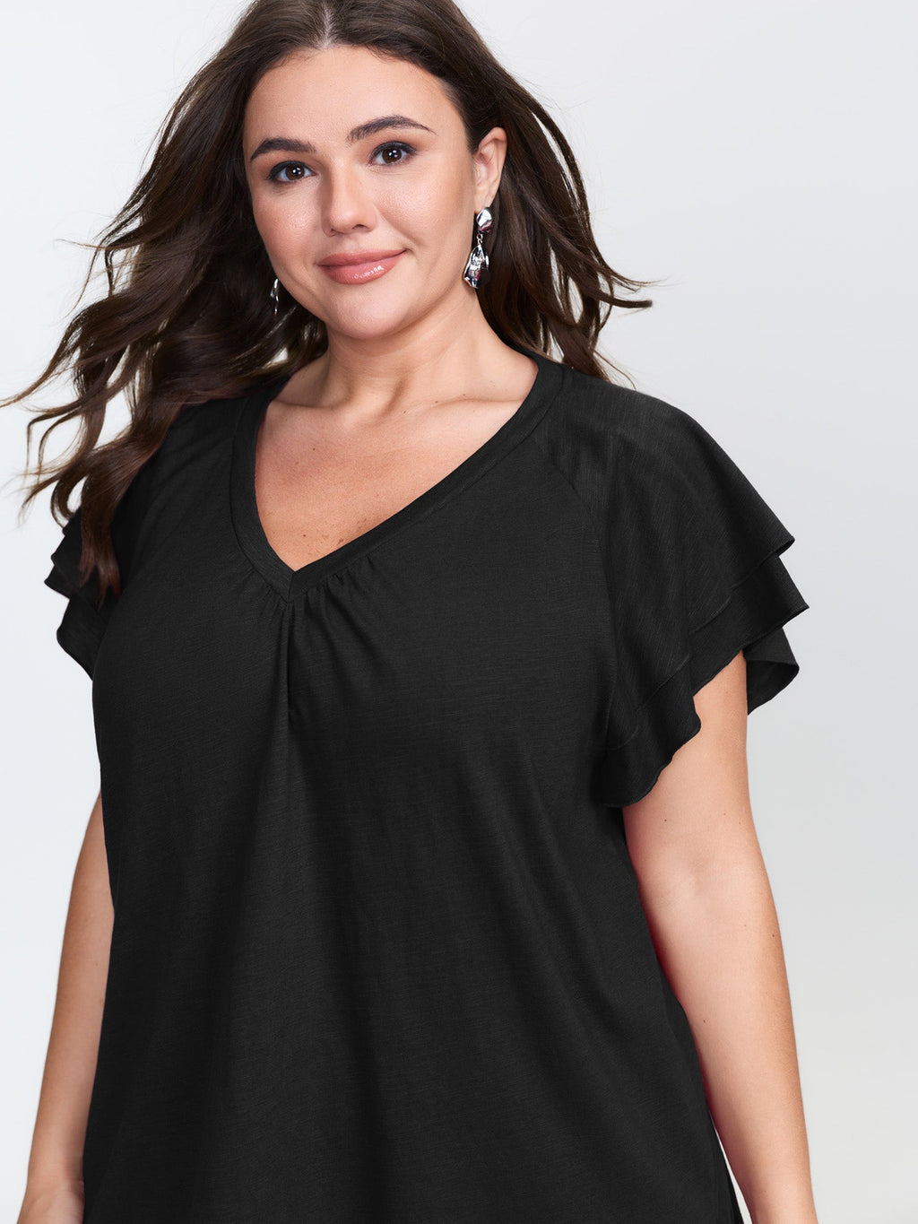 Stretchy Textured Flared Sleeve T-Shirt