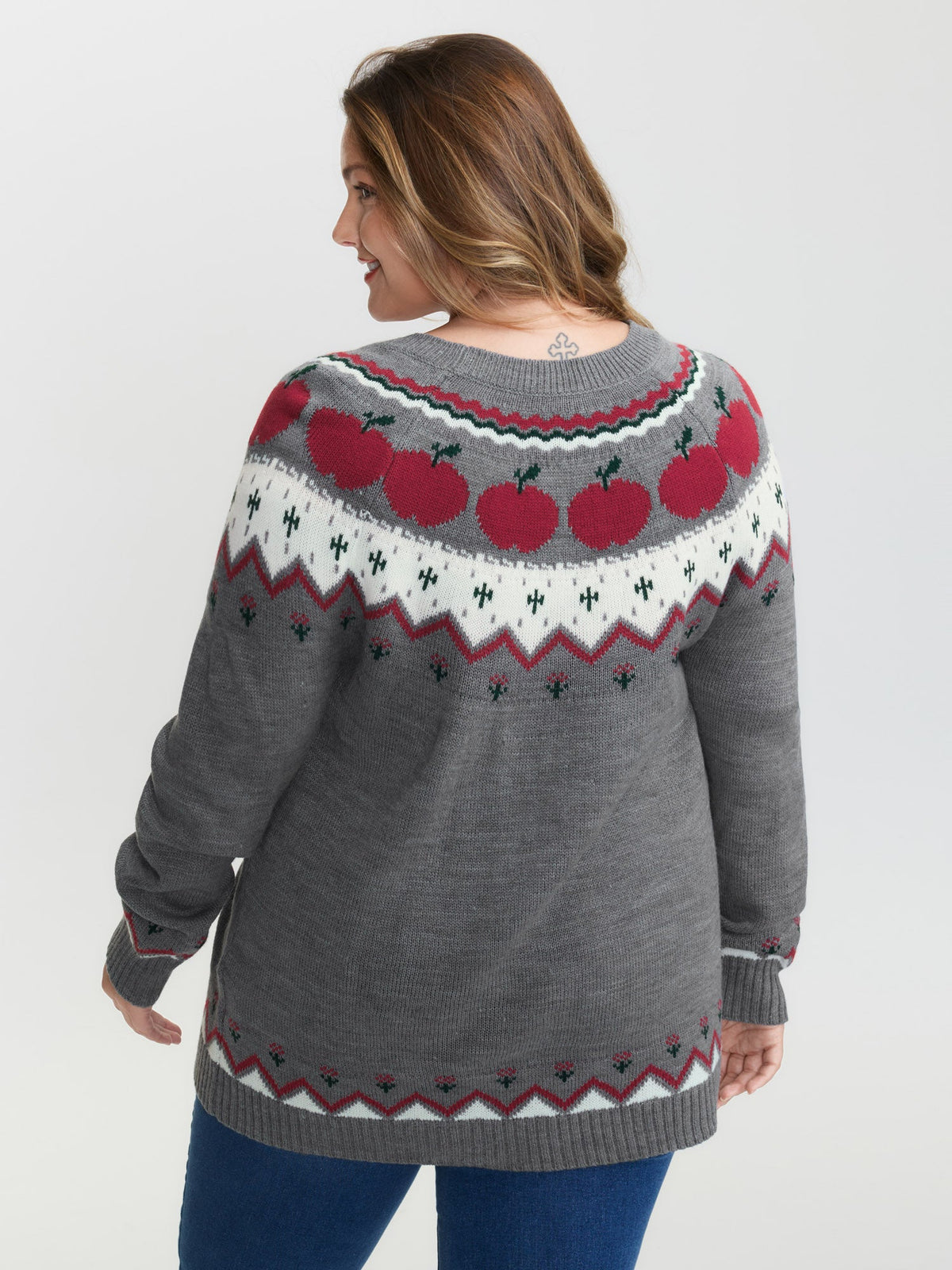 Apple Pattern Color Contrast Knit Cardigan