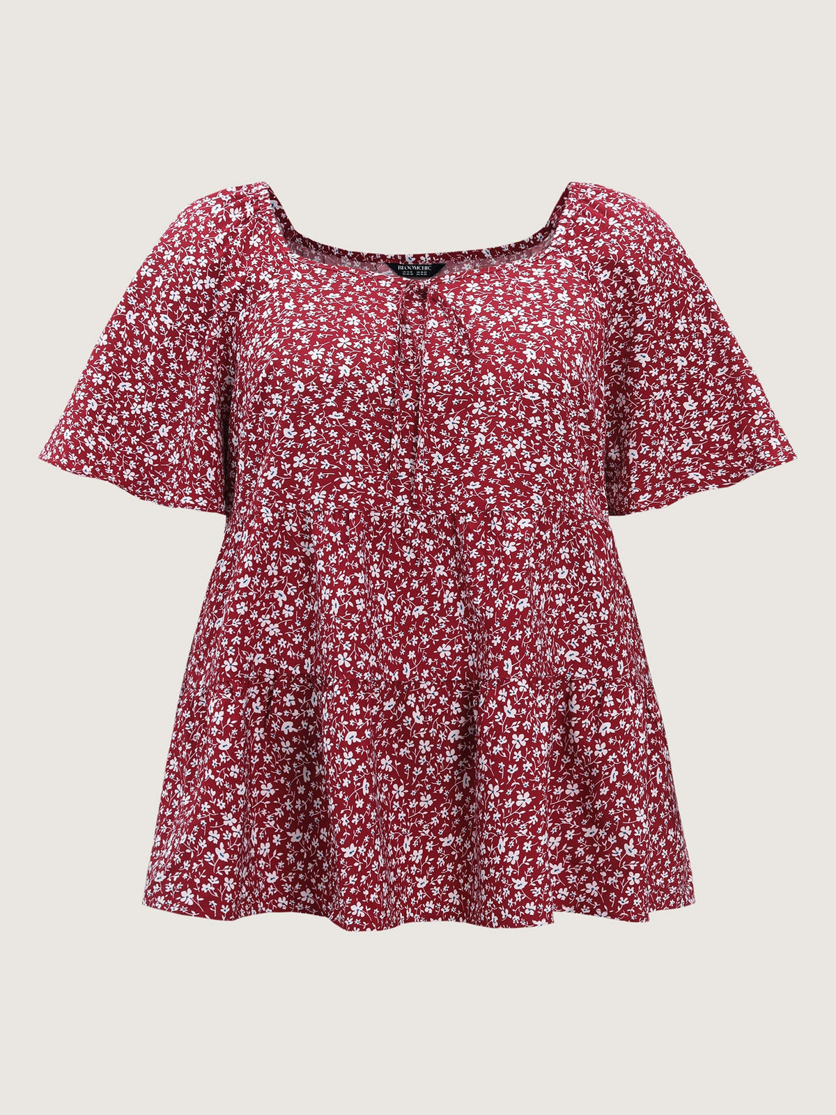 Micro Floral Print Sweetheart Neck Blouse