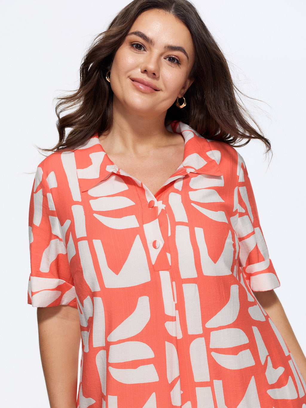 Supersoft Abstract Print Pockets Midi Shirt Dress