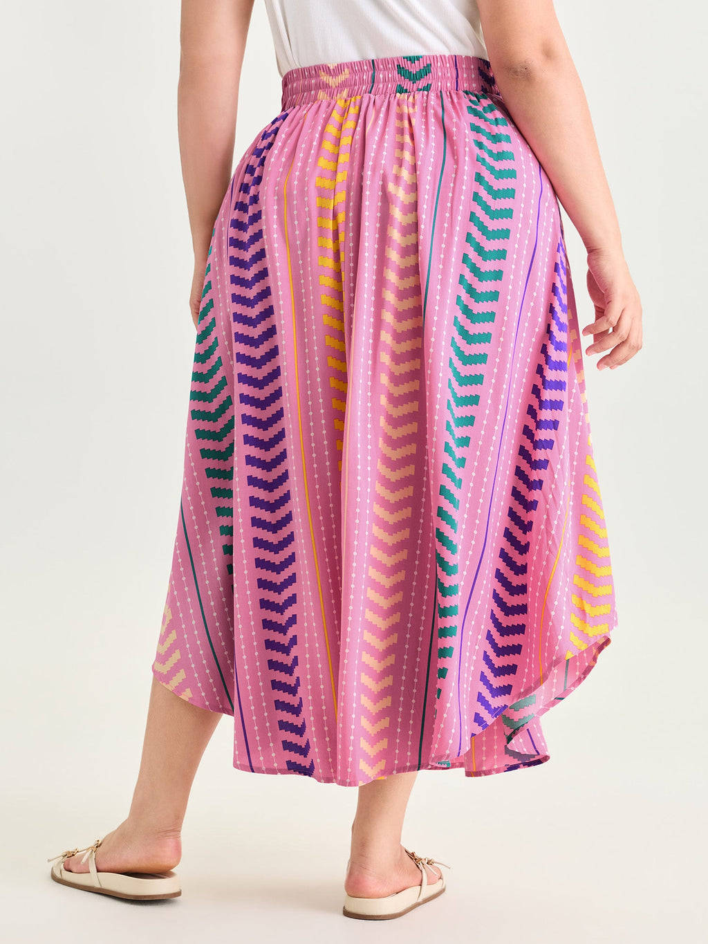 Geometric Striped Print Drawstring Maxi Skirt