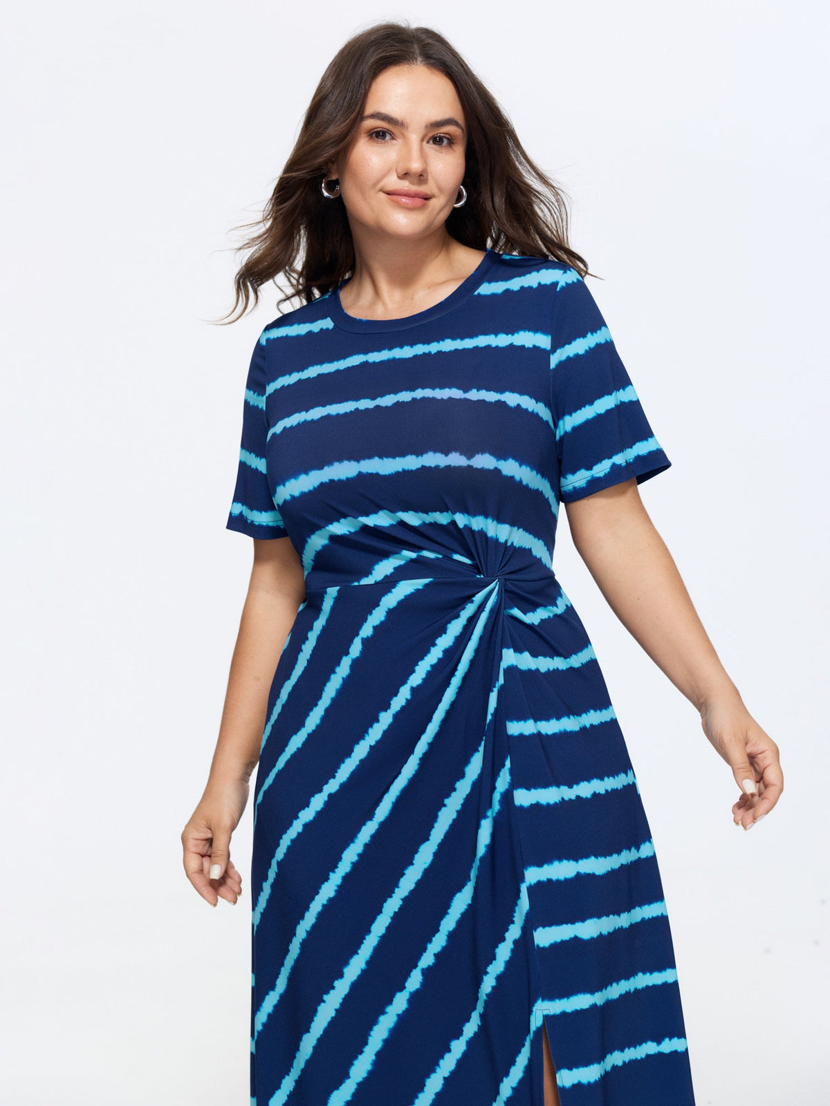 Tie Dye Stripe Twist Split Midi Dress