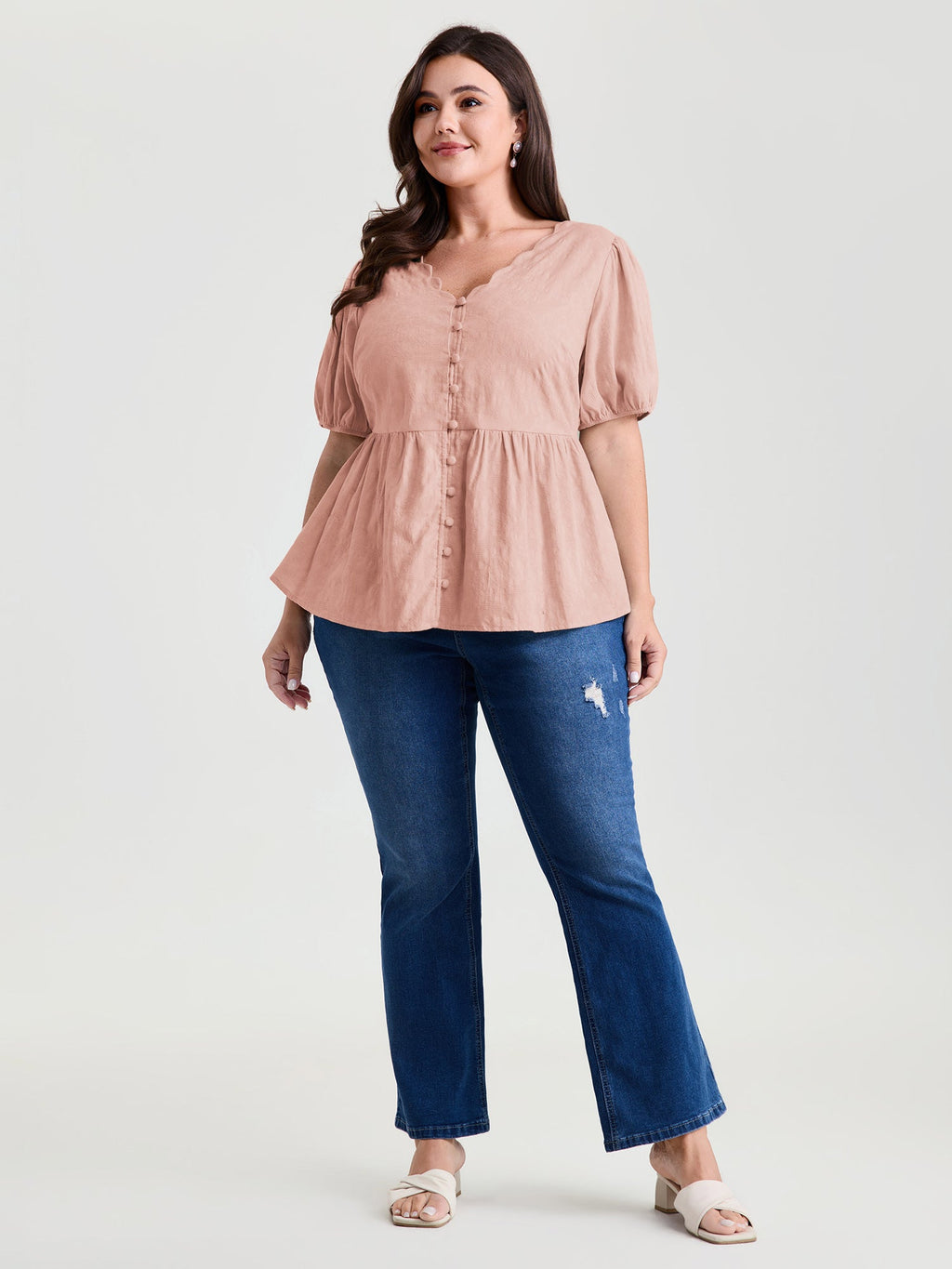 Textured Fit And Flare Plain Blouse