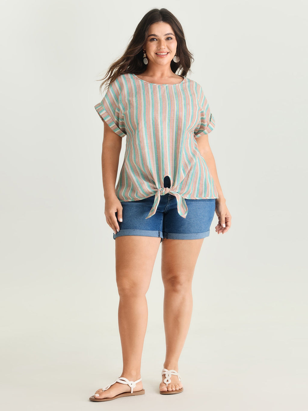Striped Print Knotted Front Blouse