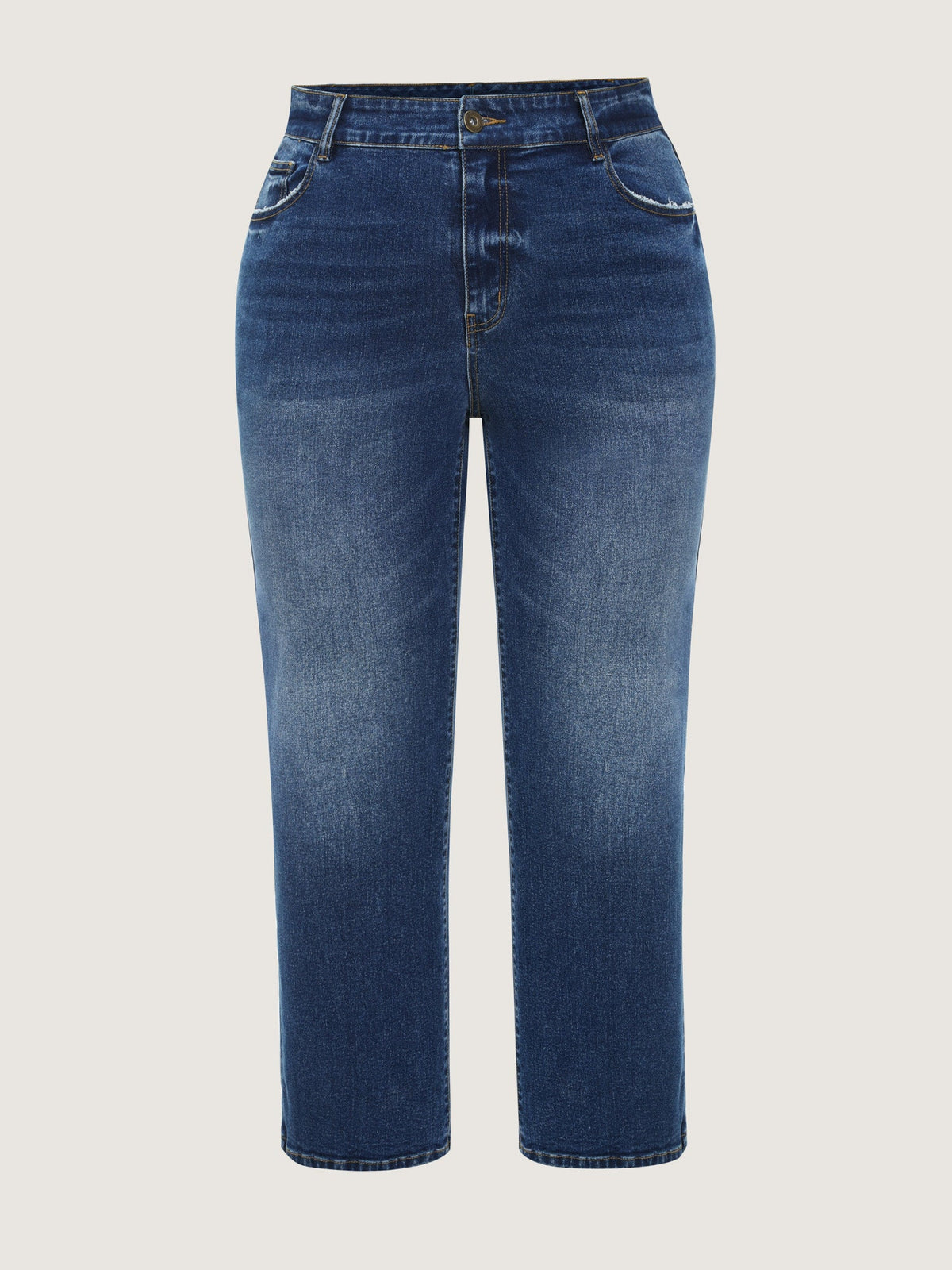 Stretchy Waist Straight-Leg Mid-Rise Jeans