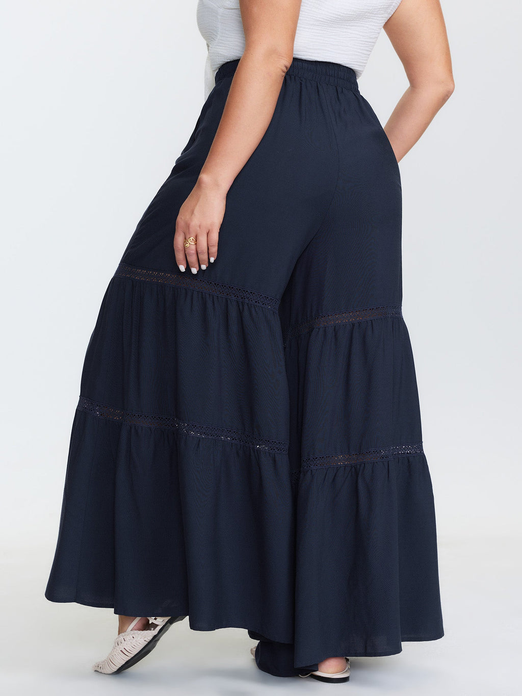 Tiered Spliced Drawstring Cut Out Flared Pants