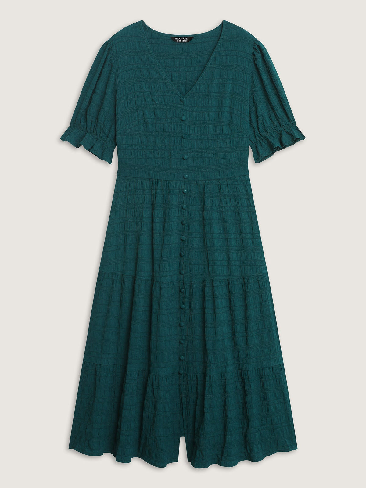 Textured Triangular Cinched-Waist Tiered Maxi Dress