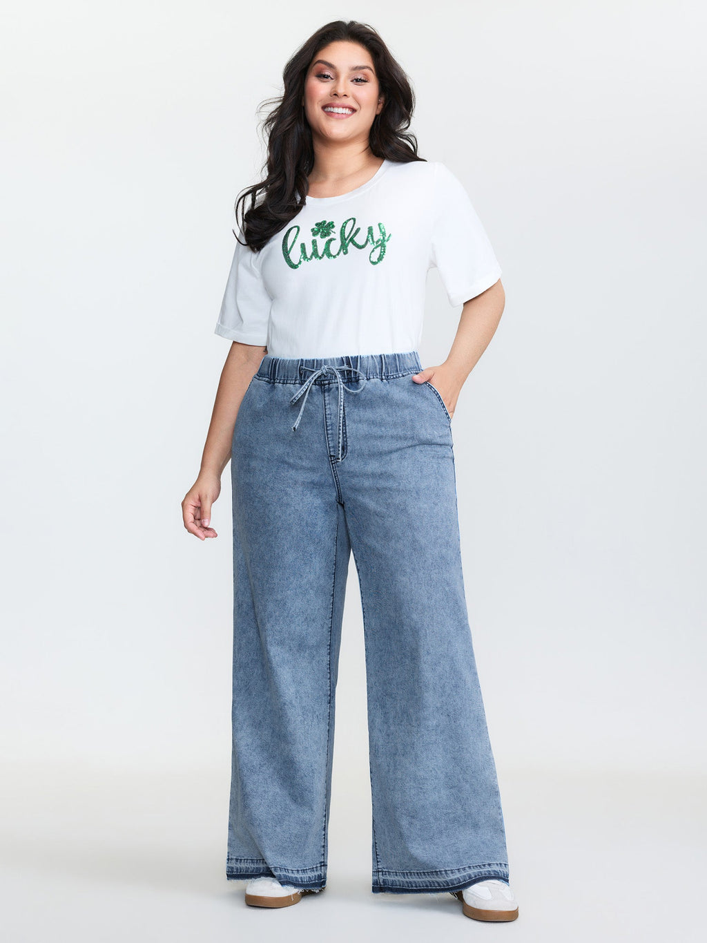 Stretchy Elastic Waist Drawstring Jeans