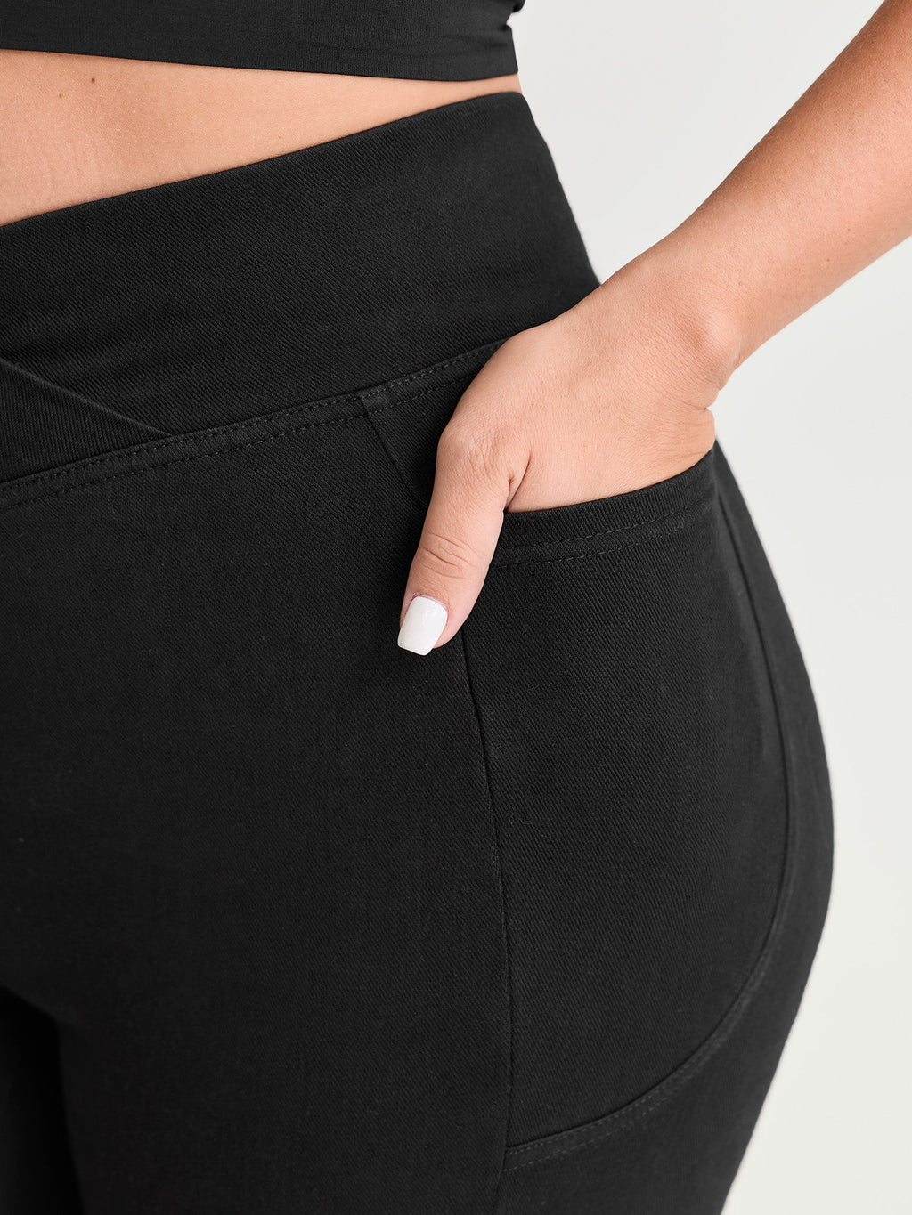 Stretchy Skinny-Fit Overlap Waist Knit Jeans