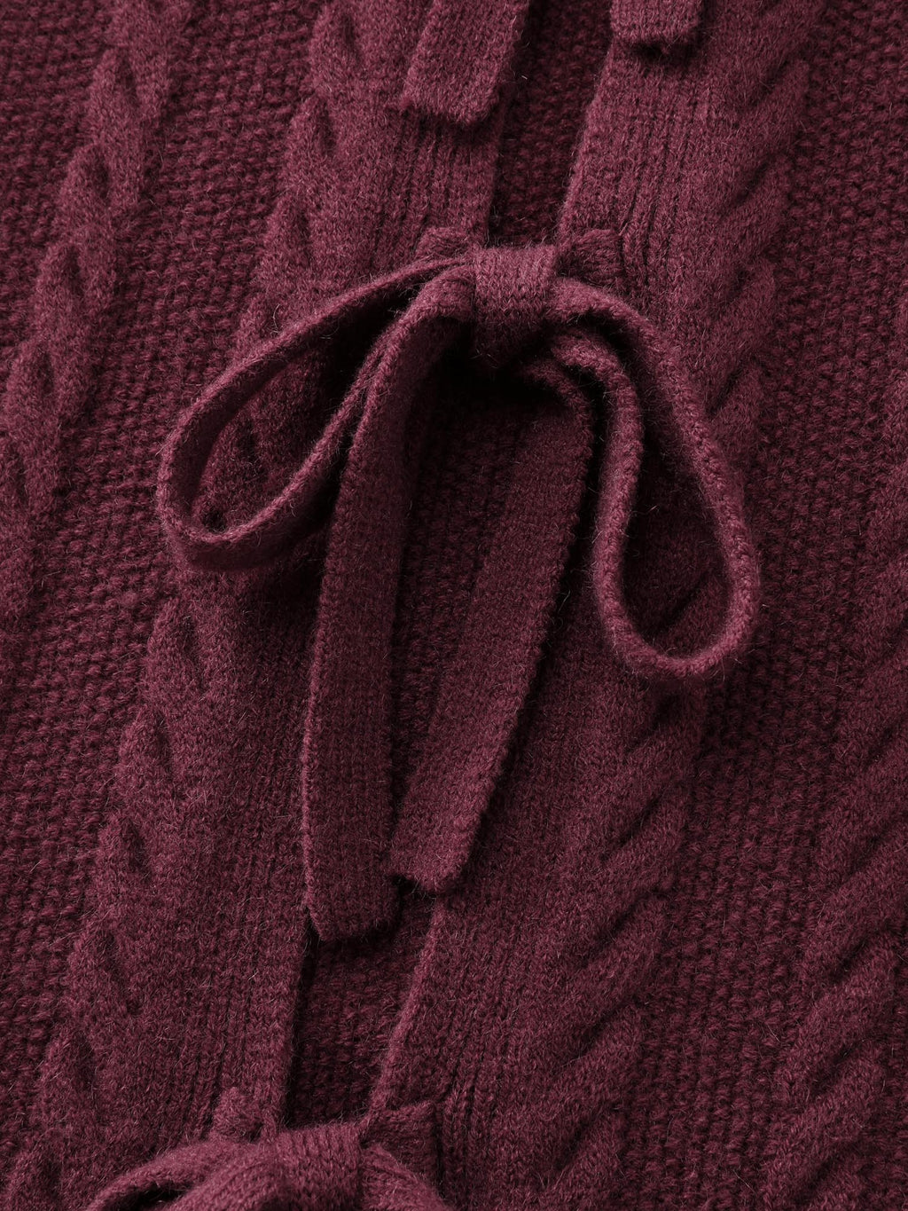 Stretchy Braided Textured Front-Tie Knit Cardigan