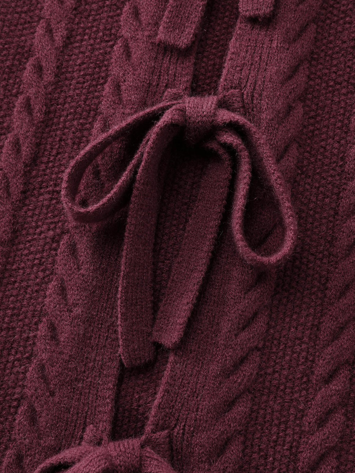 Stretchy Braided Textured Front-Tie Knit Cardigan