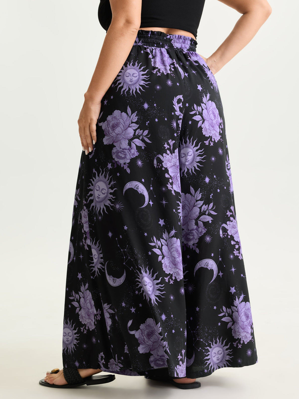 Star Moon Print Wide Waistband Pants