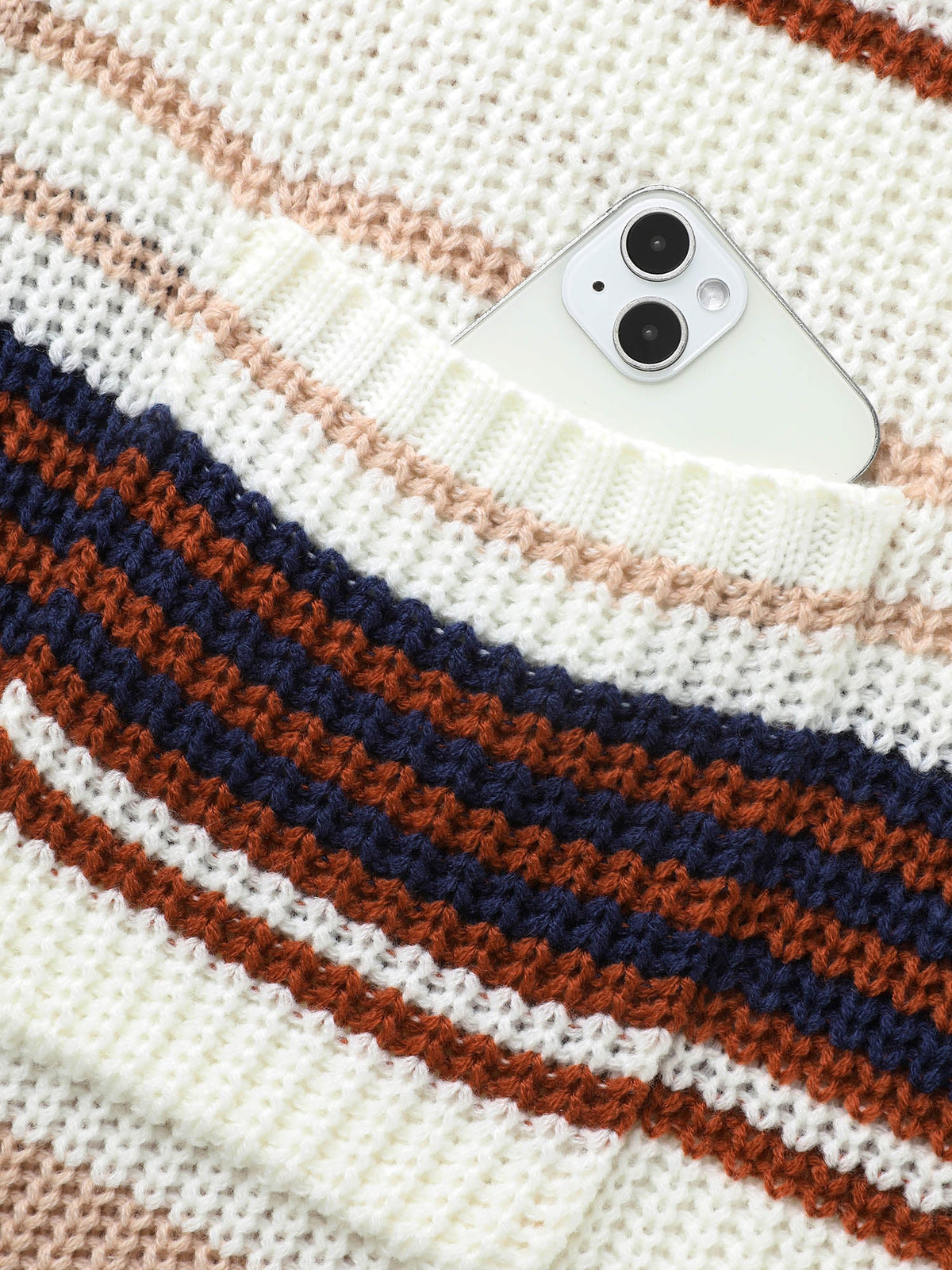 Contrast Striped Pocket Drop Shoulder Cardigan