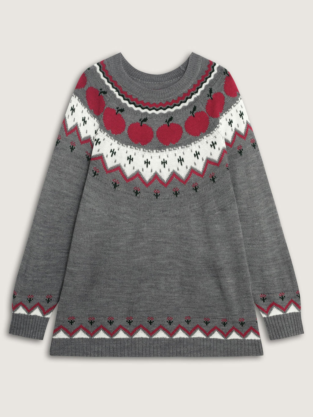 Apple Pattern Color Contrast Knit Cardigan