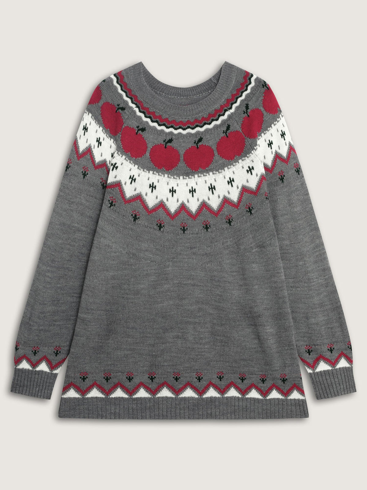 Apple Pattern Color Contrast Knit Cardigan