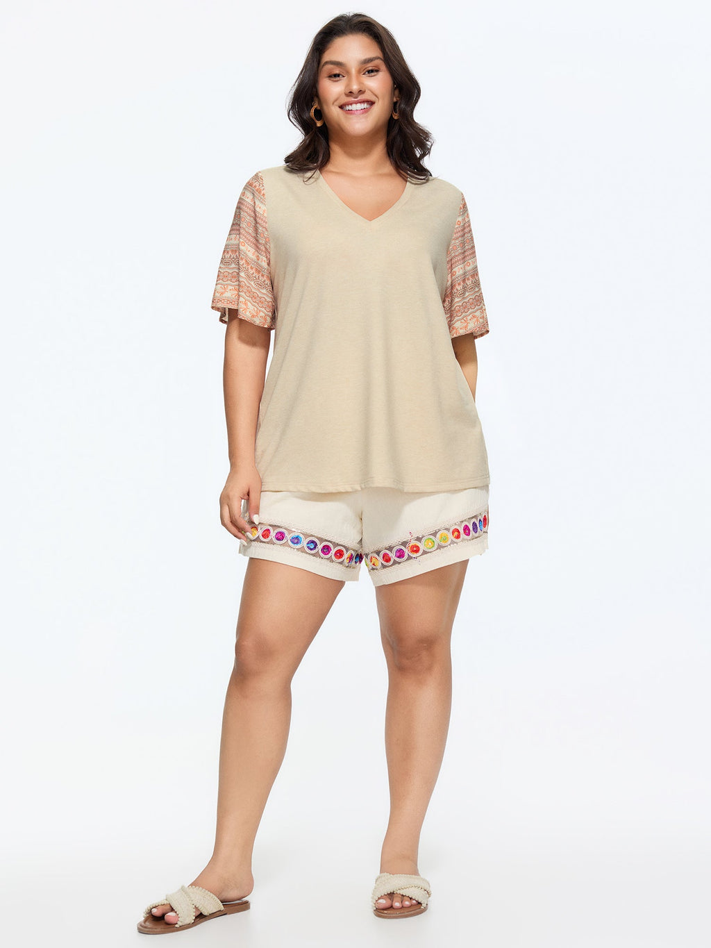 Colorful Boho Sleeve V-Neck Blouse