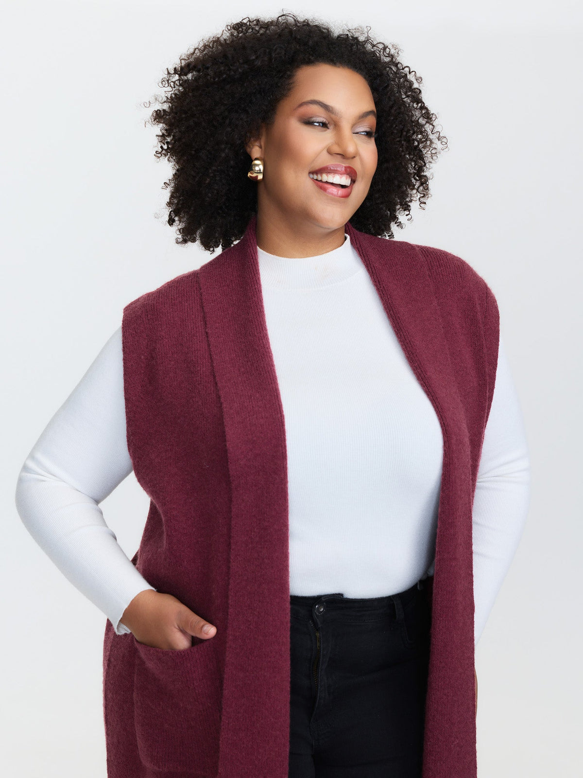 Folded Collar Open-Front Knit Cardigan