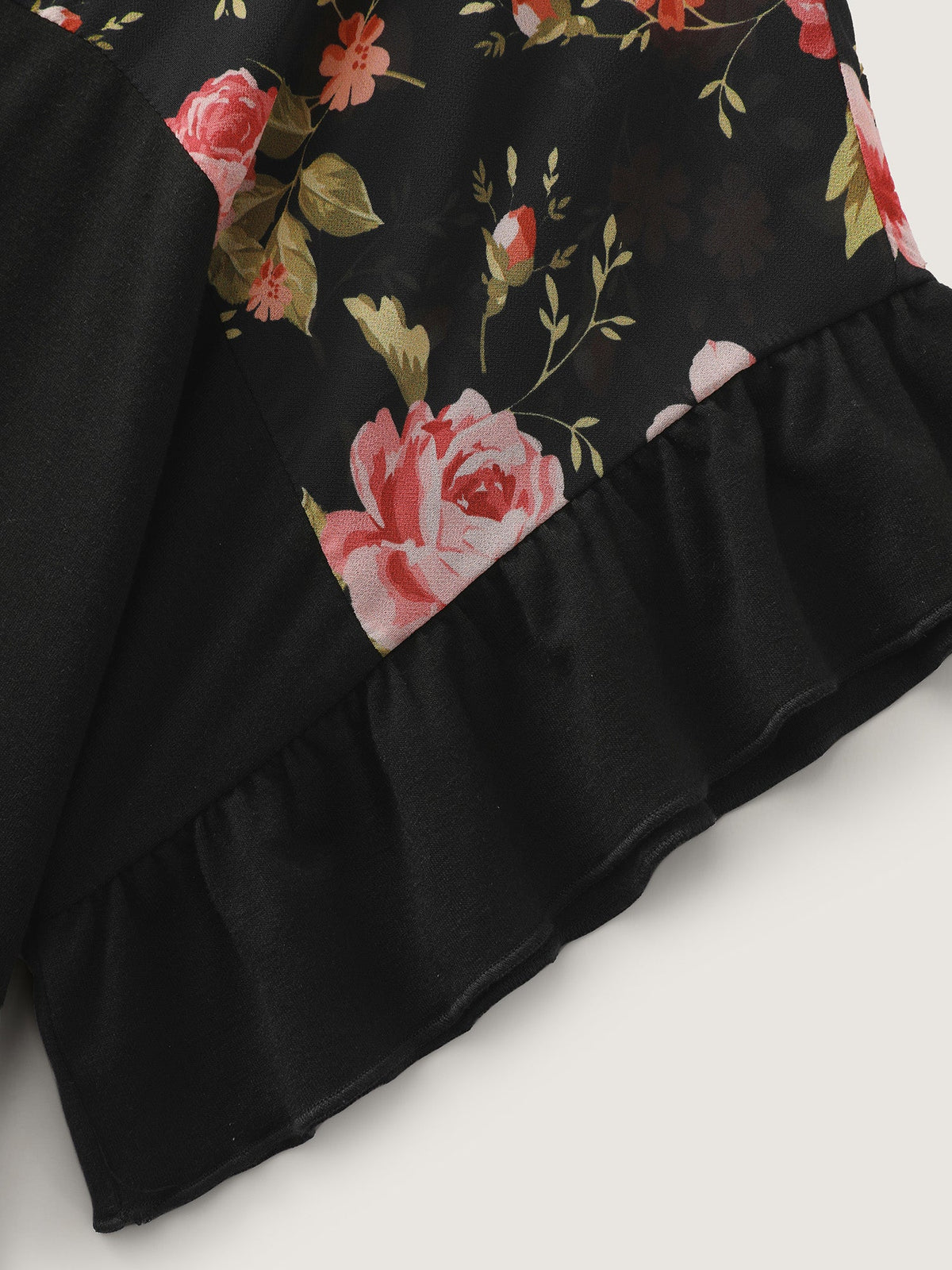 Supersoft Floral Print Ruffle Sleeve Patchwork Top