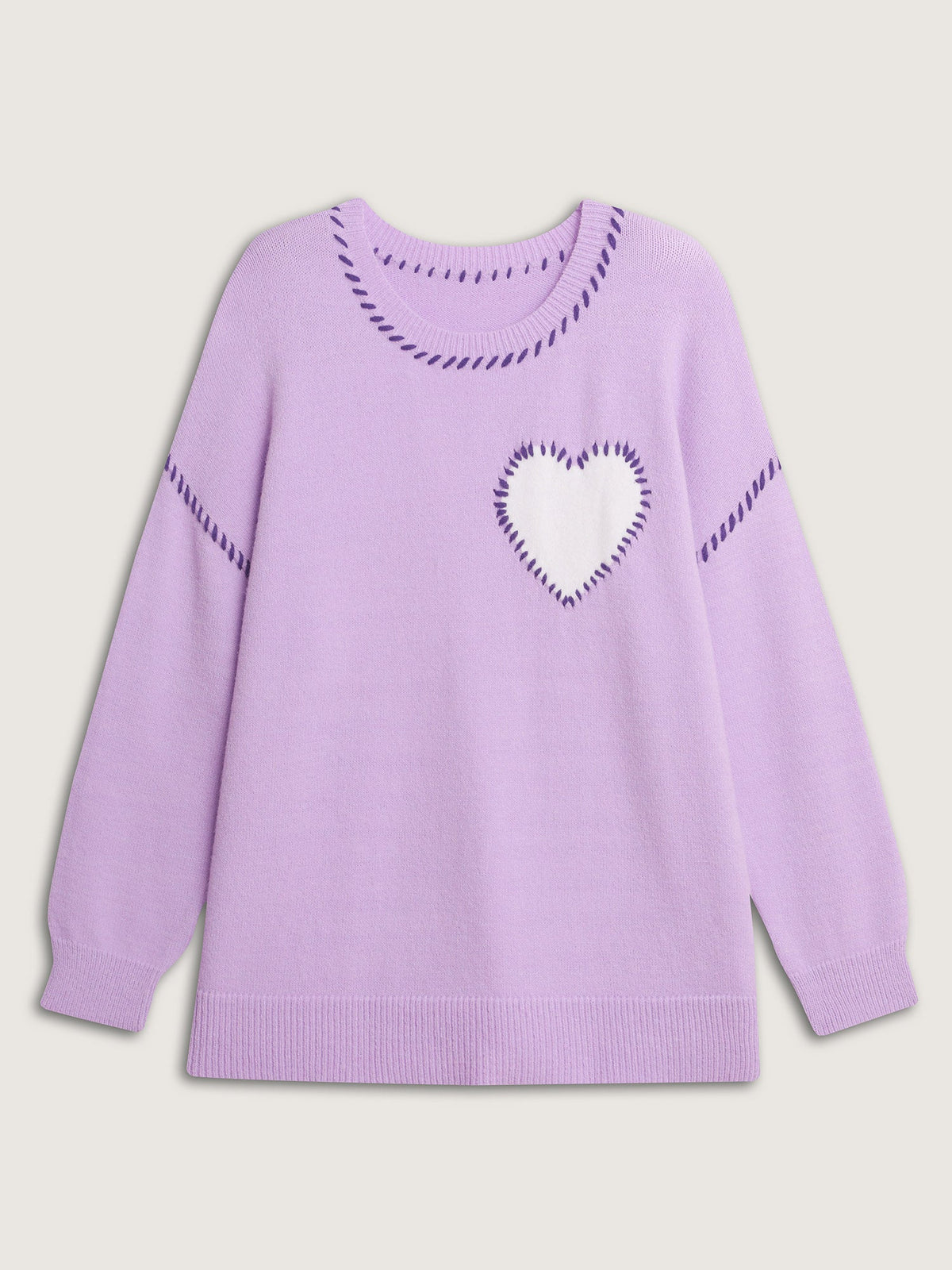 Heart Pattern Jacquard Color Contrast Stitch Pullover