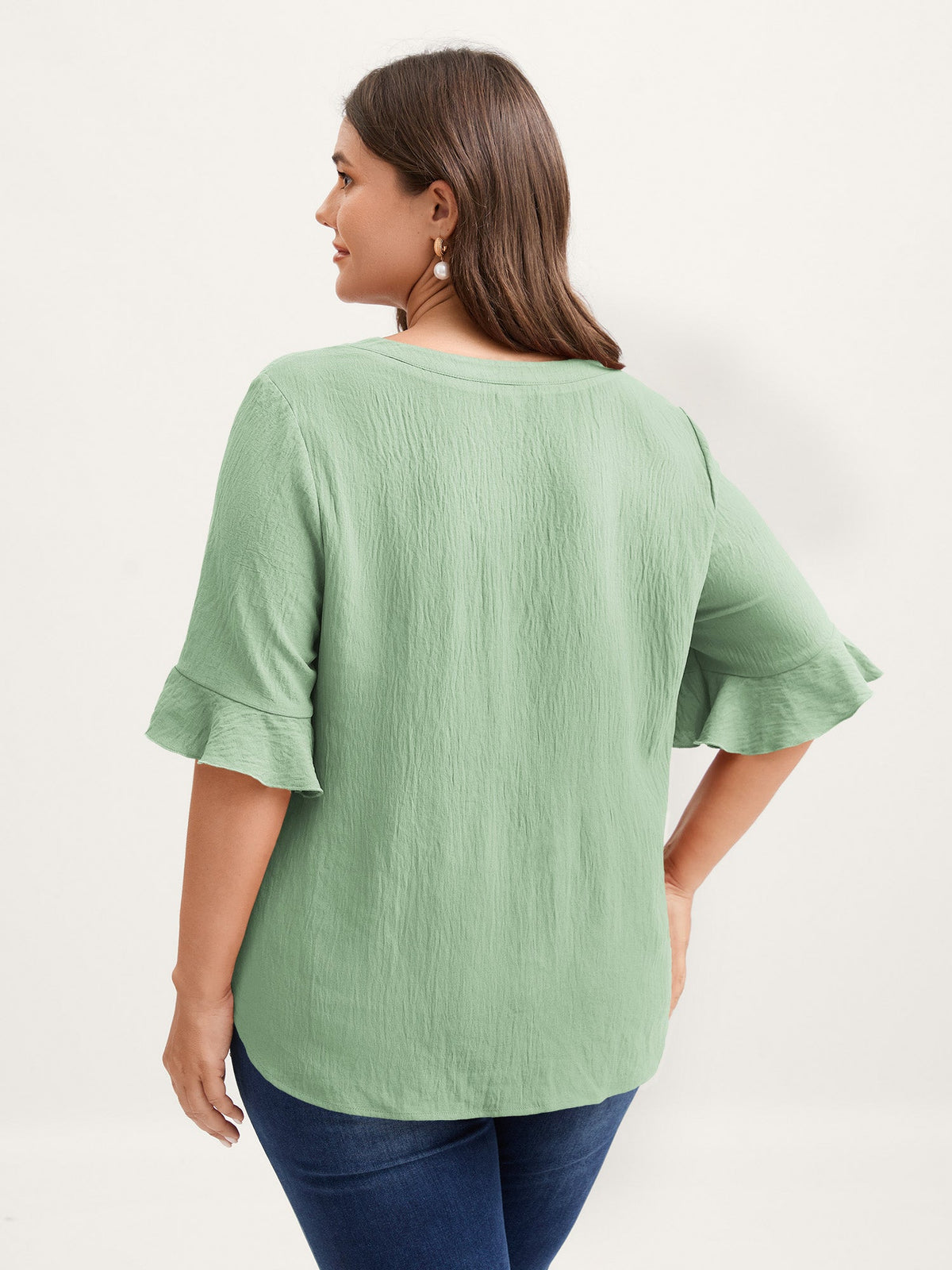Toothpick Pleats Ruffled Sleeve Solid Blouse