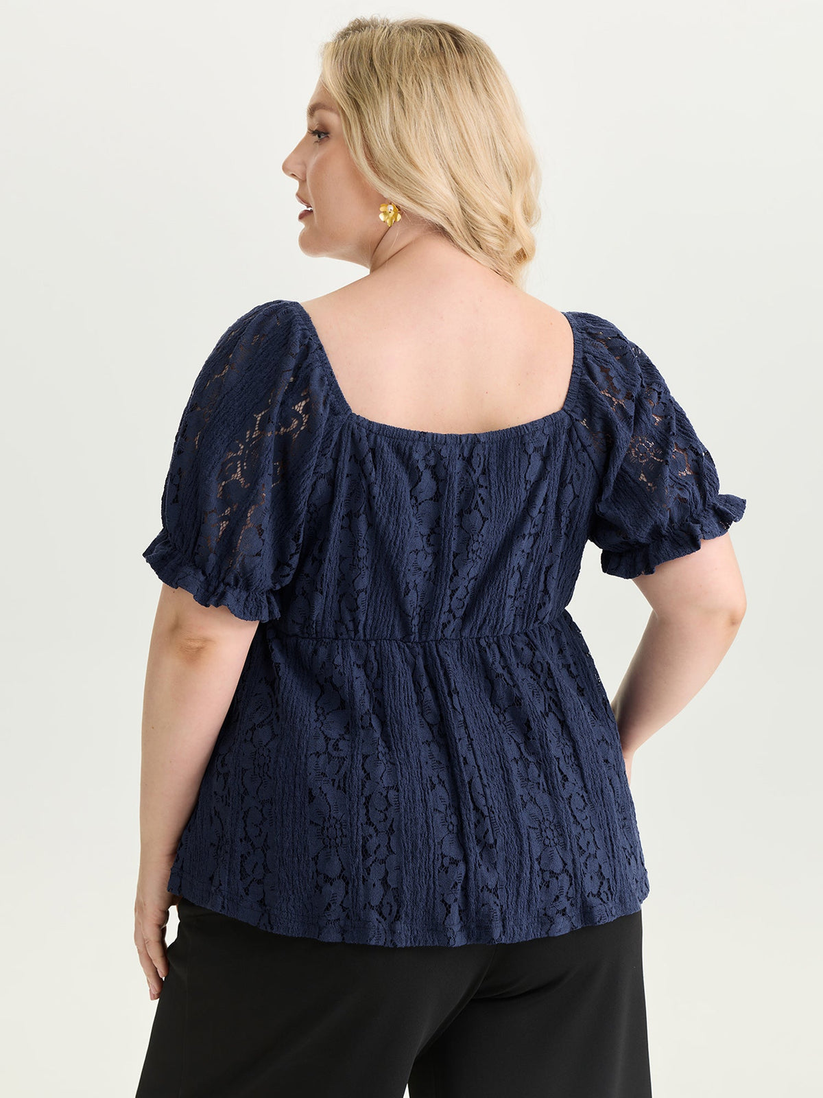 Lace Trim Ruched Bodice Blouse